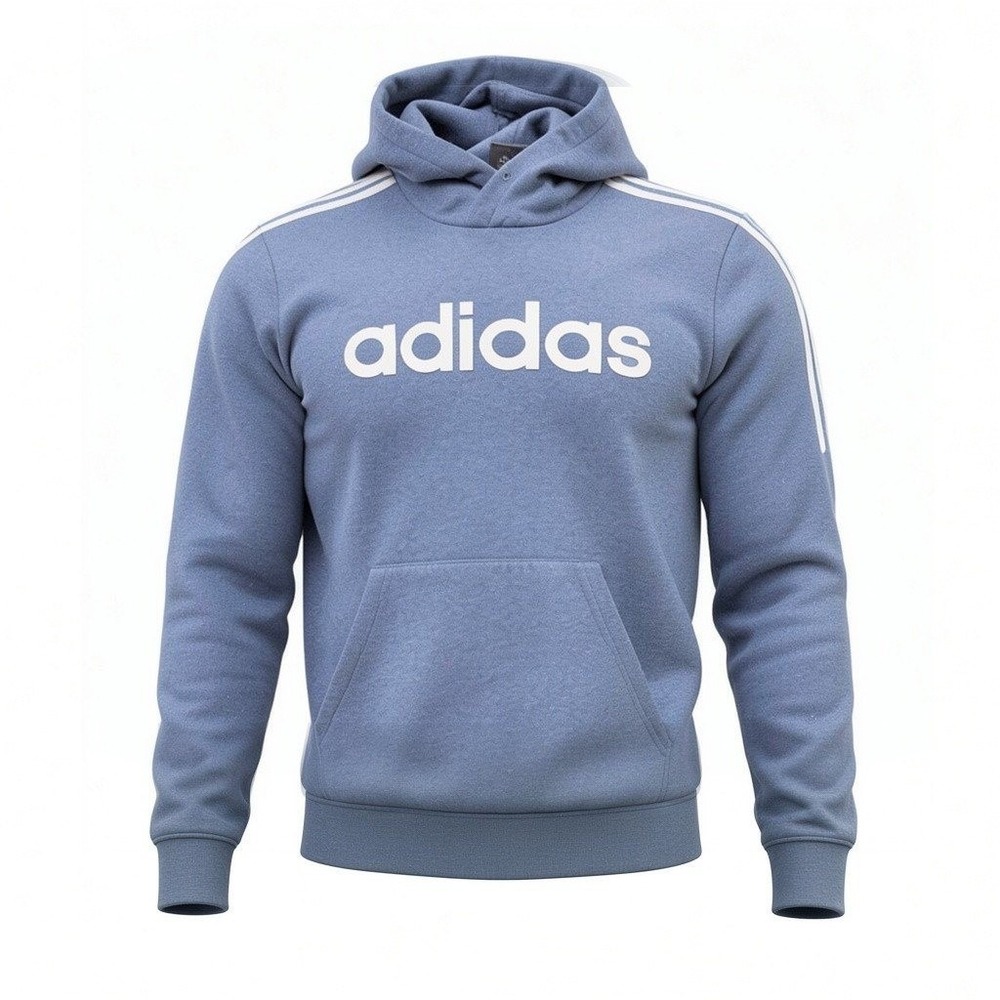 Adidas Mens Small Blue Heathered Three Stripe Pullover Logo Hoodie Sweatshirt